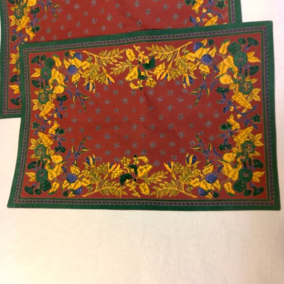 Williams Sonoma Placemats Set of 4 French Country Provence Botanical Maroon Gold - Picture 6 of 12